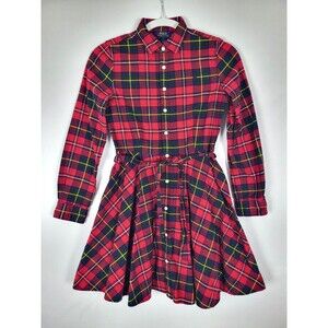 Polo Ralph Lauren Girls 14 Holiday Plaid Flannel Shirt Dress FLAW